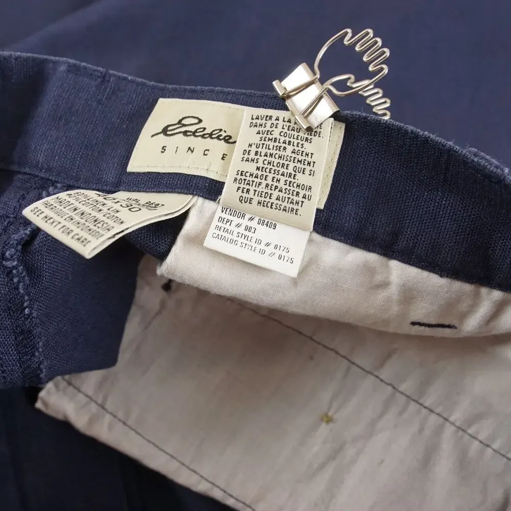 Vintage Eddie Bauer High Waist Pleated Linen Cotton Blend Blue Pants Sz 40 x 30